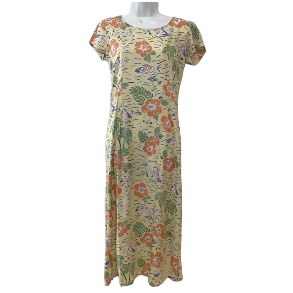 Sportif USA Tropical Floral Short Sleeve Midi Dress Size Small Vintage NWT